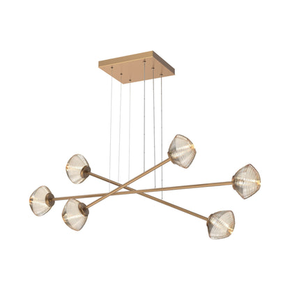 Mesa Triple Moda Linear LED Chandelier in Novel Brass/Amber Blown Glass.