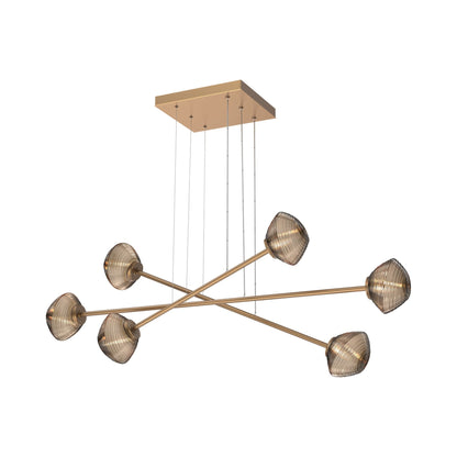 Mesa Triple Moda Linear LED Chandelier in Novel Brass/Bronze Blown Glass.