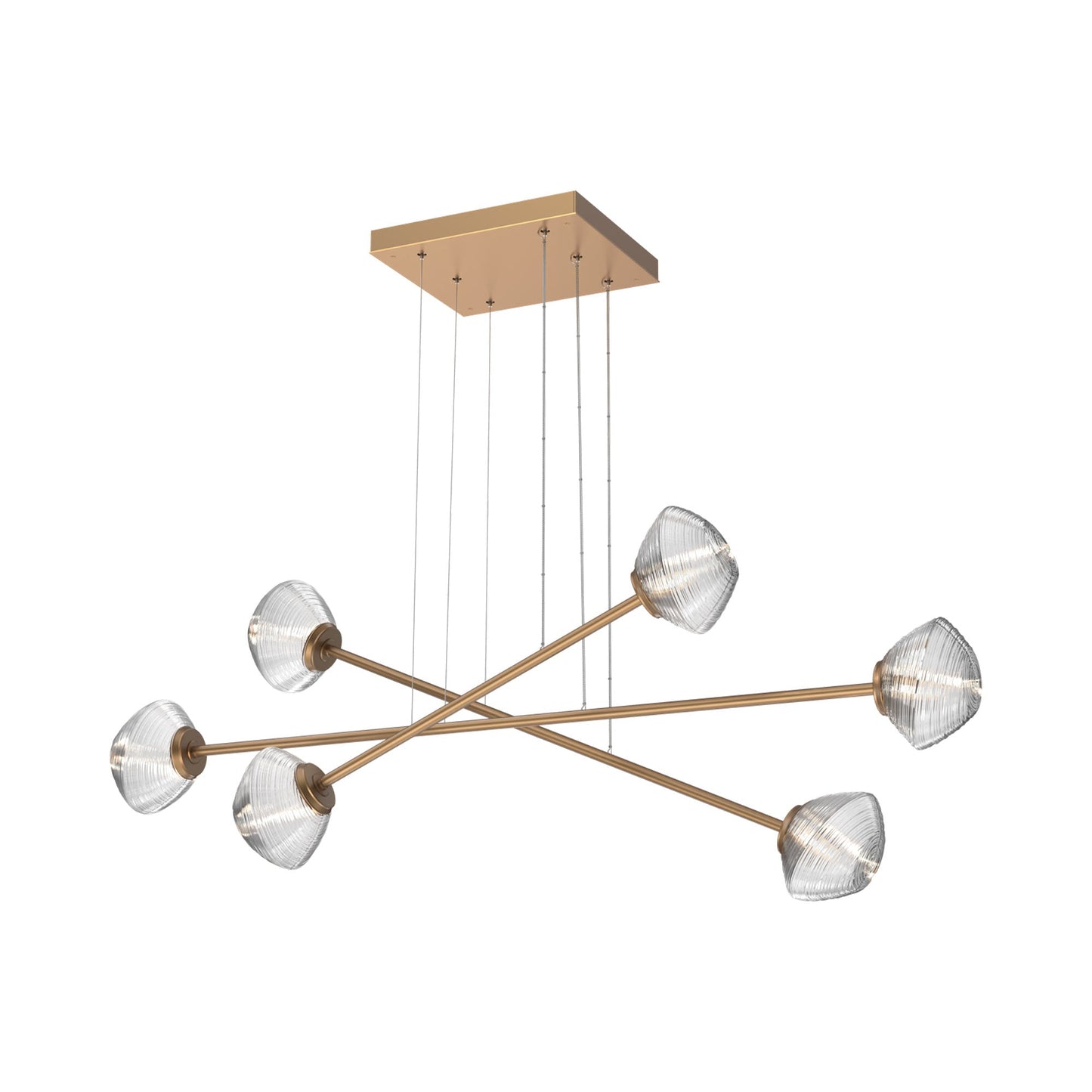 Mesa Triple Moda Linear LED Chandelier in Novel Brass/Clear Blown Glass.