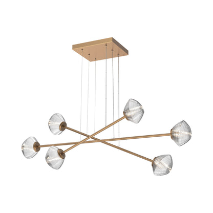 Mesa Triple Moda Linear LED Chandelier in Novel Brass/Clear Blown Glass.