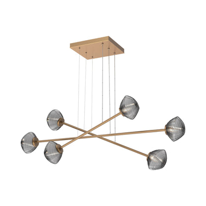 Mesa Triple Moda Linear LED Chandelier in Novel Brass/Smoke Blown Glass.