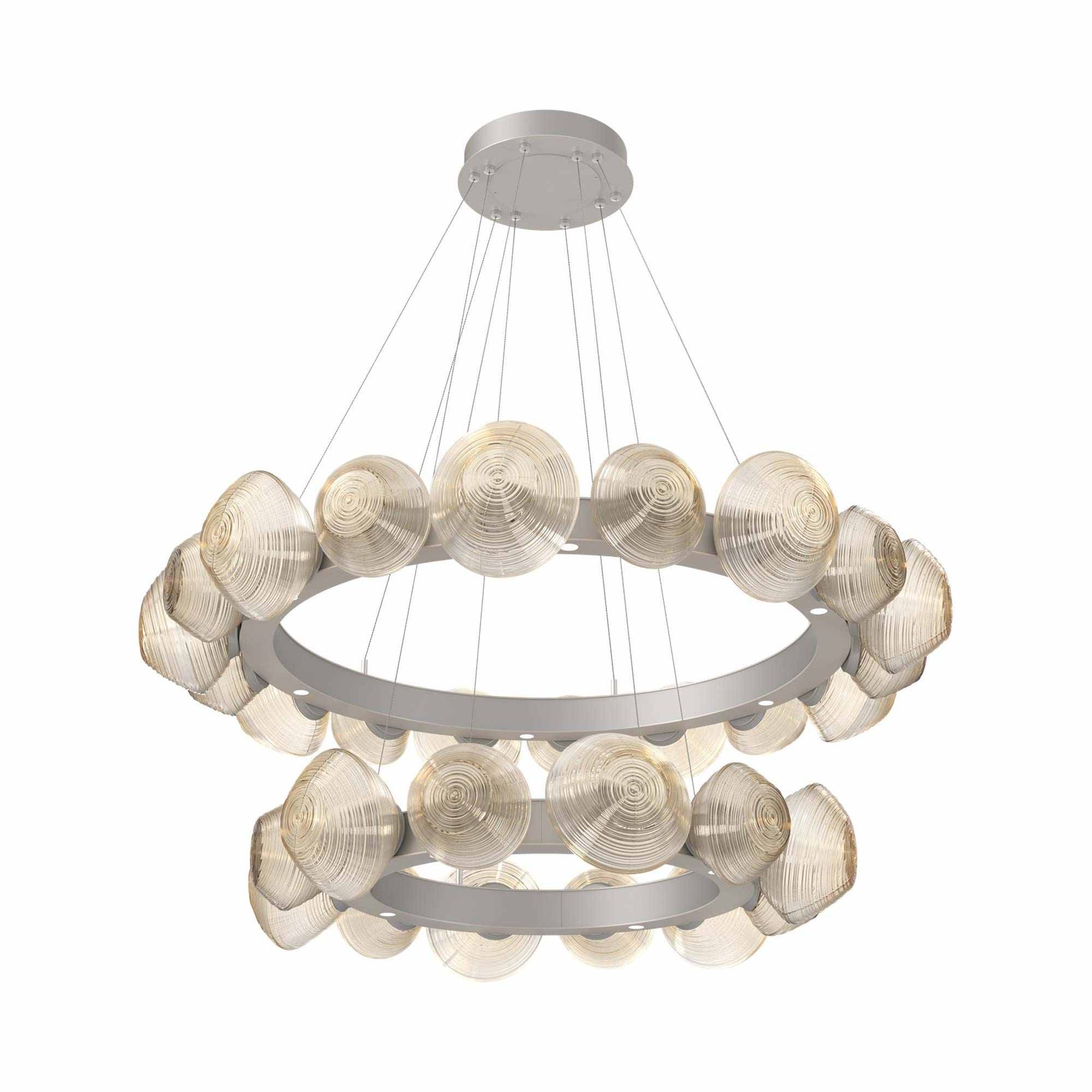 Mesa Two-Tier Radial Ring LED Chandelier in Beige Silver/Amber Blown Glass.