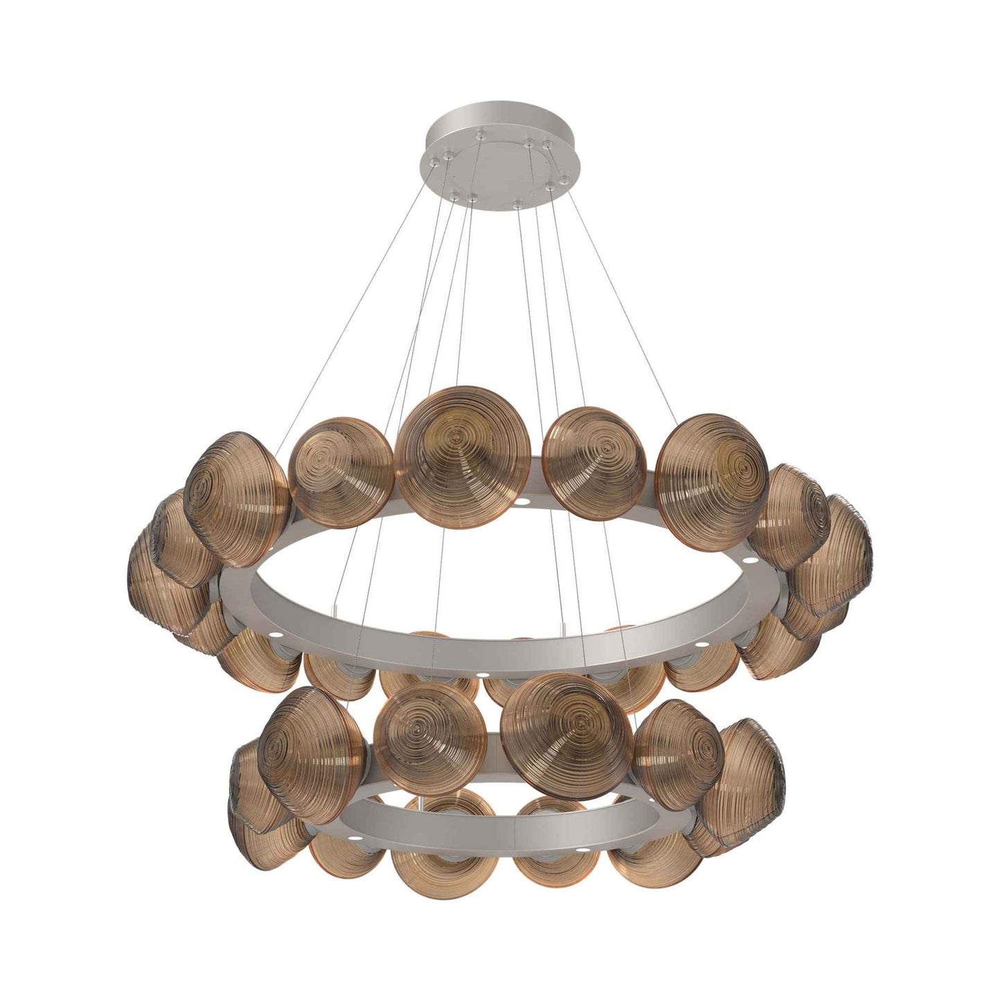 Mesa Two-Tier Radial Ring LED Chandelier in Beige Silver/Bronze Blown Glass.