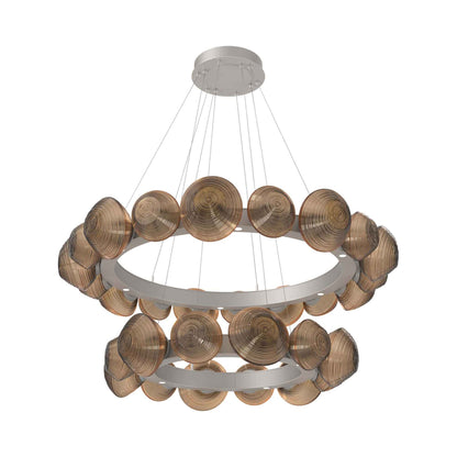 Mesa Two-Tier Radial Ring LED Chandelier in Beige Silver/Bronze Blown Glass.