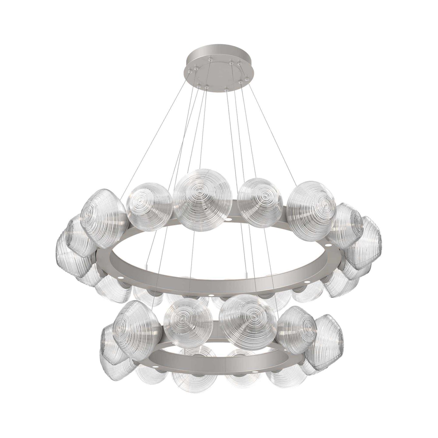Mesa Two-Tier Radial Ring LED Chandelier in Beige Silver/Clear Blown Glass.