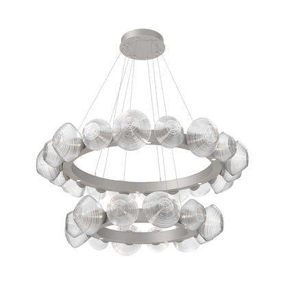 Mesa Two-Tier Radial Ring LED Chandelier in Beige Silver/Clear Blown Glass.