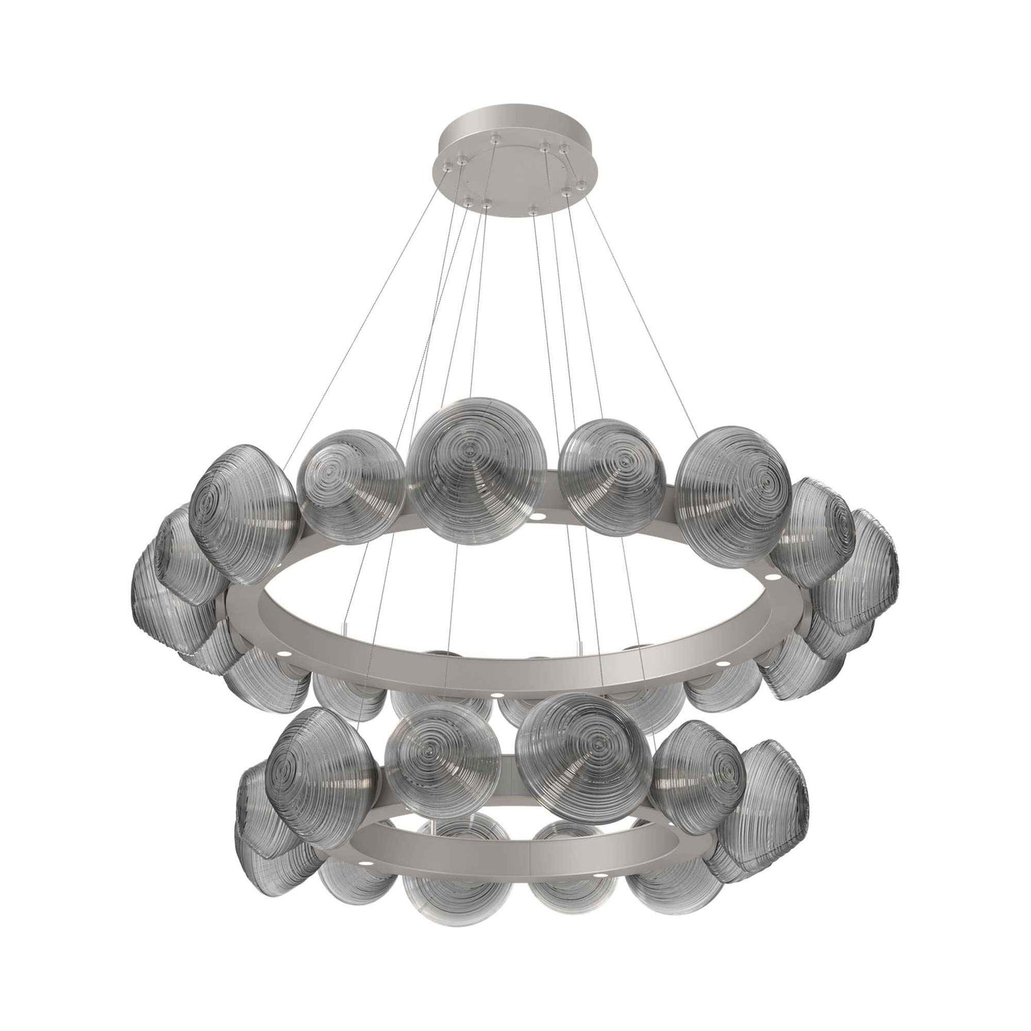 Mesa Two-Tier Radial Ring LED Chandelier in Beige Silver/Smoke Blown Glass.