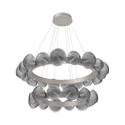 Mesa Two-Tier Radial Ring LED Chandelier in Beige Silver/Smoke Blown Glass.