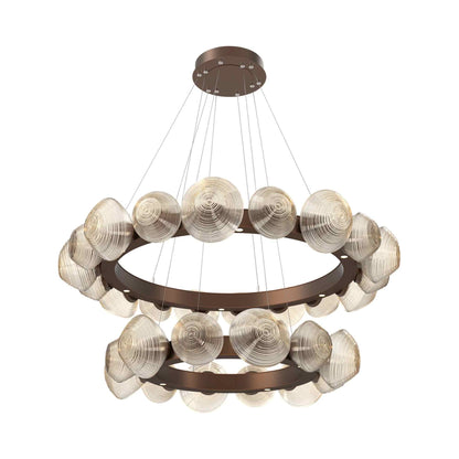 Mesa Two-Tier Radial Ring LED Chandelier in Burnished Bronze/Amber Blown Glass.