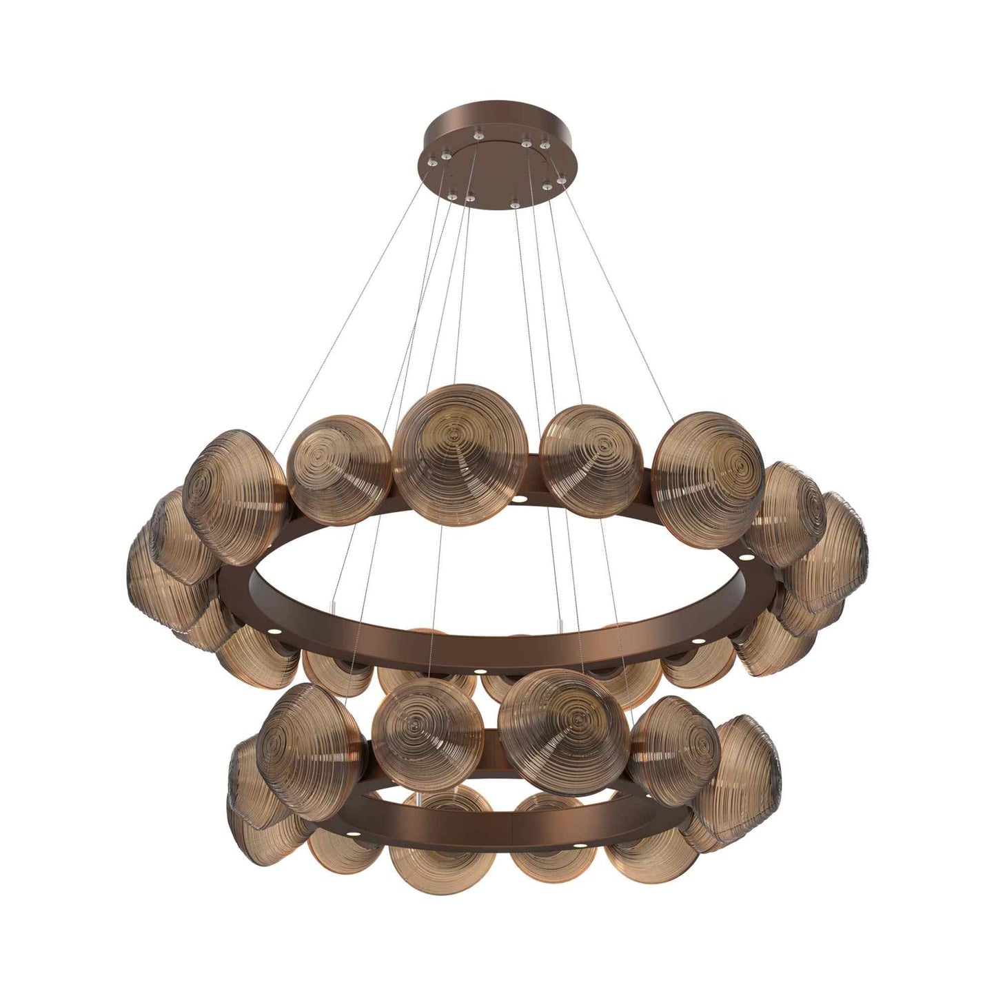 Mesa Two-Tier Radial Ring LED Chandelier in Burnished Bronze/Bronze Blown Glass.
