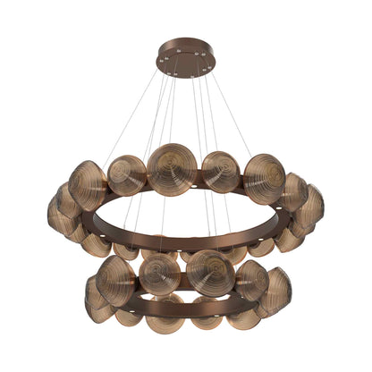 Mesa Two-Tier Radial Ring LED Chandelier in Burnished Bronze/Bronze Blown Glass.