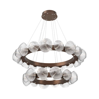 Mesa Two-Tier Radial Ring LED Chandelier in Burnished Bronze/Clear Blown Glass.