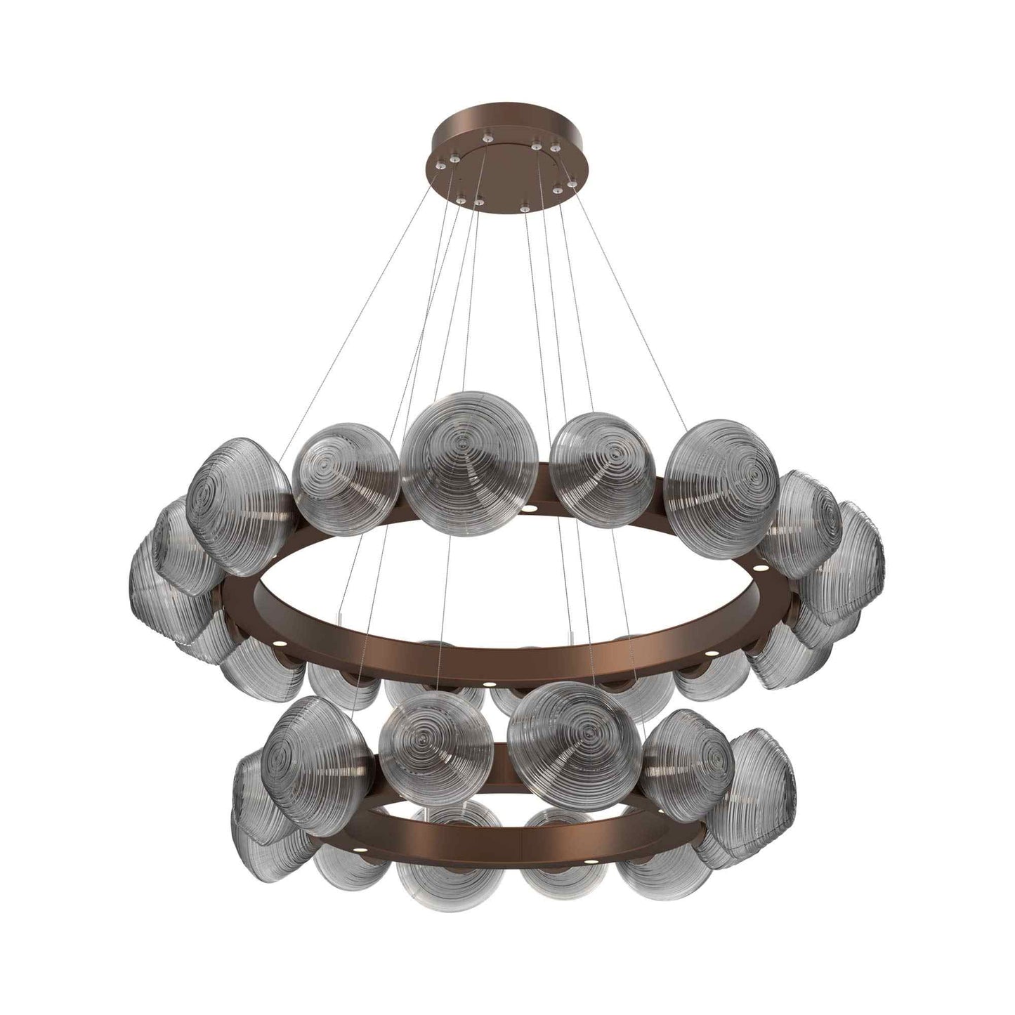 Mesa Two-Tier Radial Ring LED Chandelier in Burnished Bronze/Smoke Blown Glass.