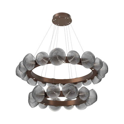Mesa Two-Tier Radial Ring LED Chandelier in Burnished Bronze/Smoke Blown Glass.