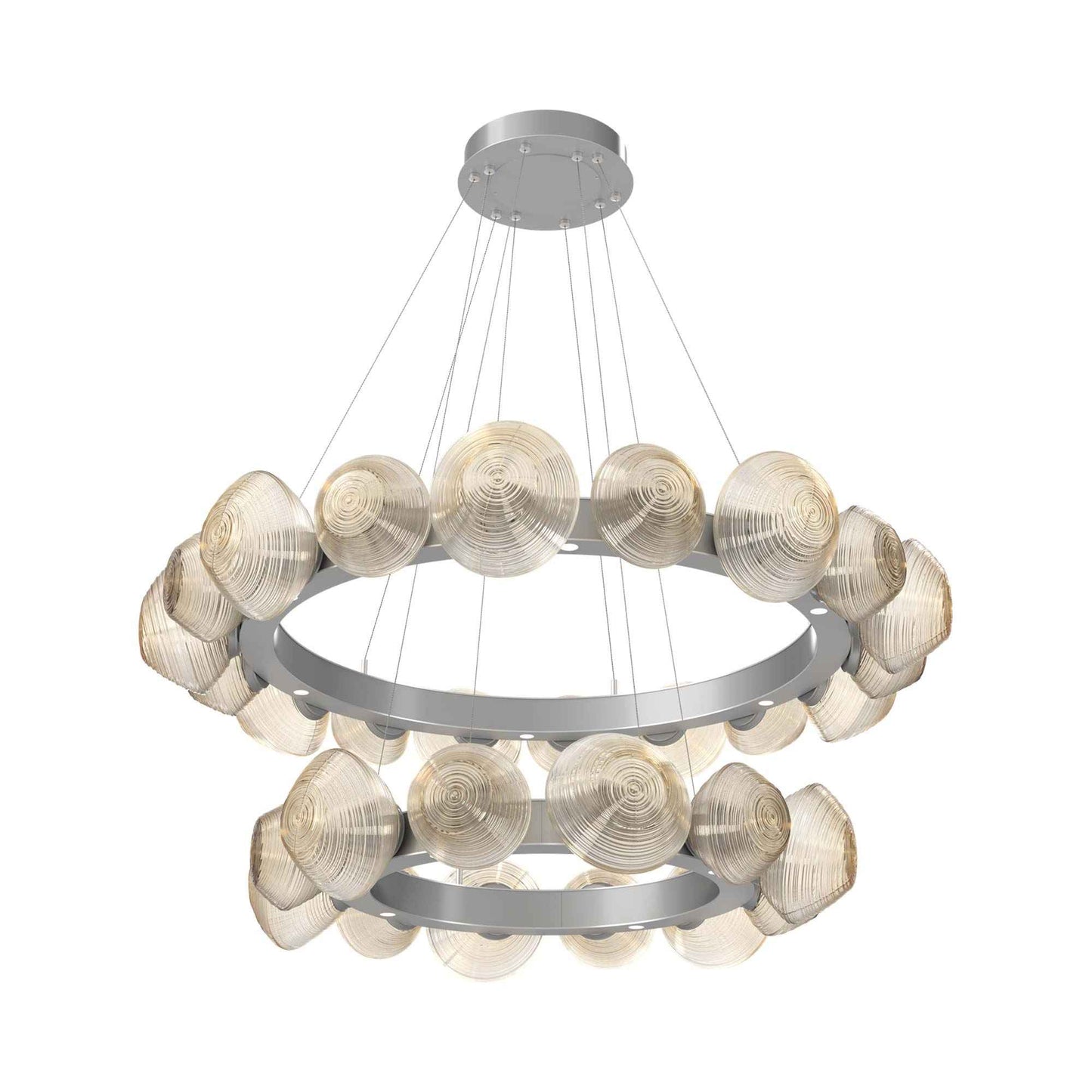 Mesa Two-Tier Radial Ring LED Chandelier in Classic Silver/Amber Blown Glass.