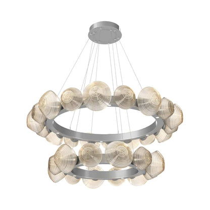 Mesa Two-Tier Radial Ring LED Chandelier in Classic Silver/Amber Blown Glass.