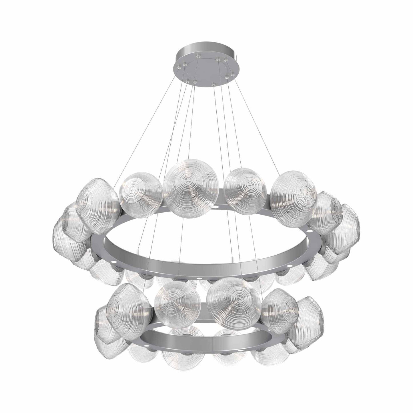 Mesa Two-Tier Radial Ring LED Chandelier in Classic Silver/Clear Blown Glass.