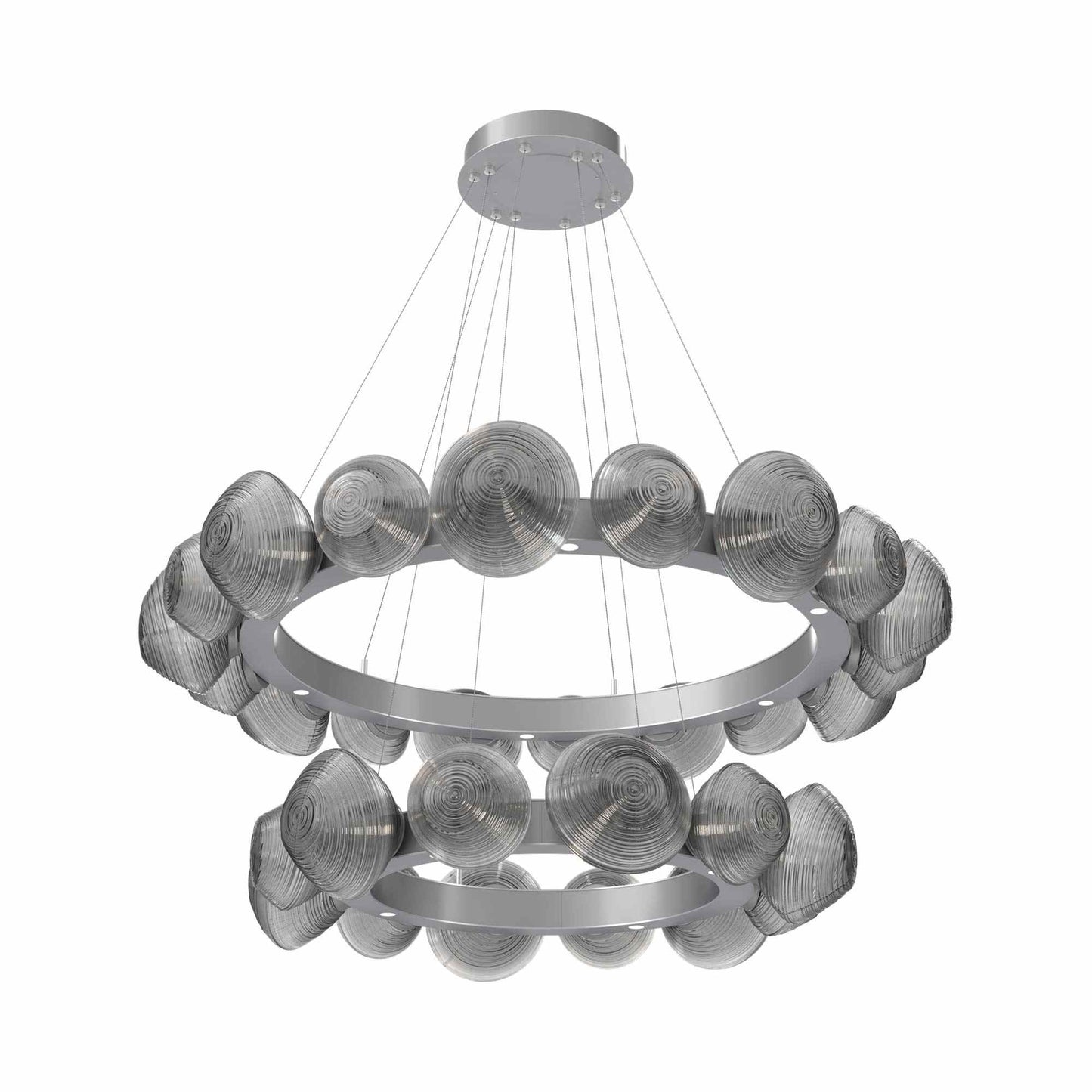 Mesa Two-Tier Radial Ring LED Chandelier in Classic Silver/Smoke Blown Glass.