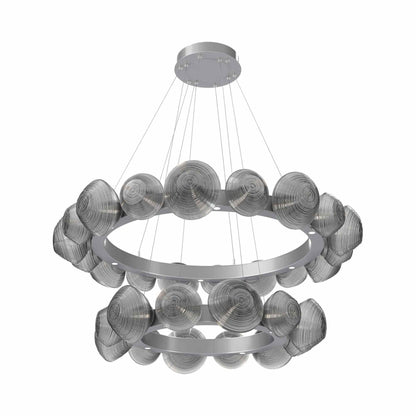 Mesa Two-Tier Radial Ring LED Chandelier in Classic Silver/Smoke Blown Glass.