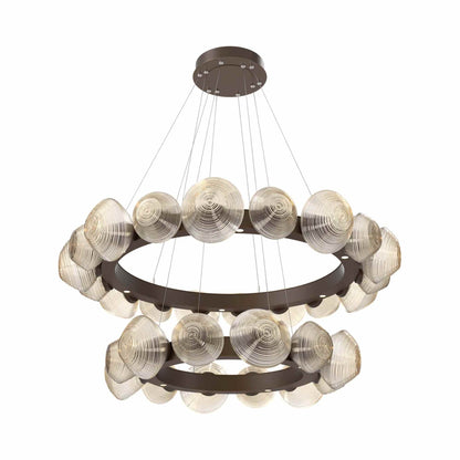 Mesa Two-Tier Radial Ring LED Chandelier in Flat Bronze/Amber Blown Glass.