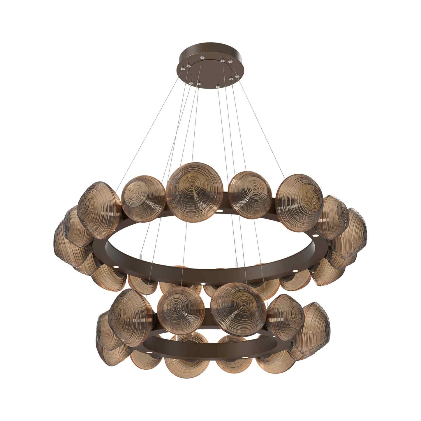 Mesa Two-Tier Radial Ring LED Chandelier in Flat Bronze/Bronze Blown Glass.