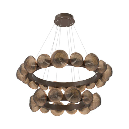 Mesa Two-Tier Radial Ring LED Chandelier in Flat Bronze/Bronze Blown Glass.