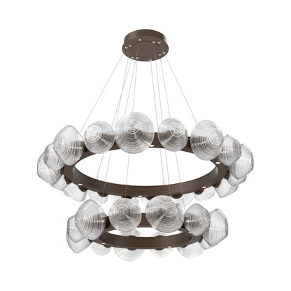 Mesa Two-Tier Radial Ring LED Chandelier in Flat Bronze/Clear Blown Glass.