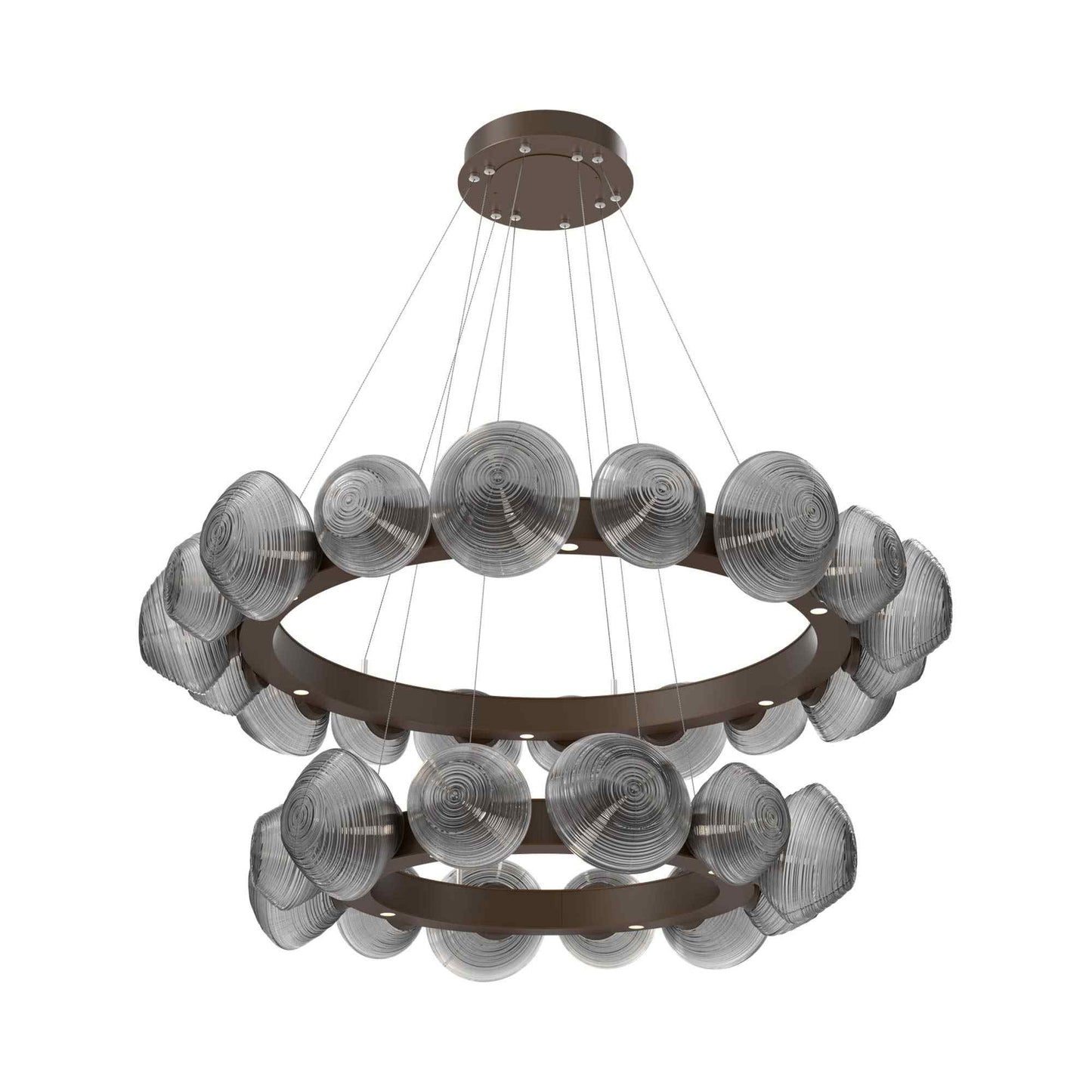 Mesa Two-Tier Radial Ring LED Chandelier in Flat Bronze/Smoke Blown Glass.
