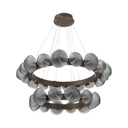 Mesa Two-Tier Radial Ring LED Chandelier in Flat Bronze/Smoke Blown Glass.