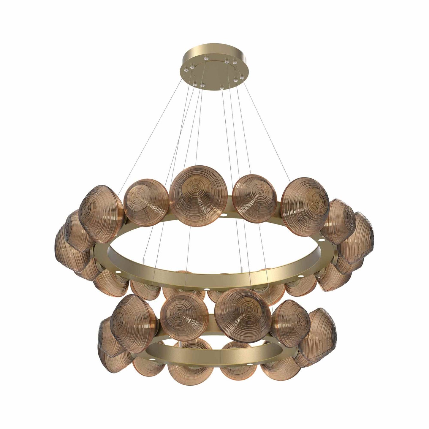 Mesa Two-Tier Radial Ring LED Chandelier in Gilded Brass/Bronze Blown Glass.