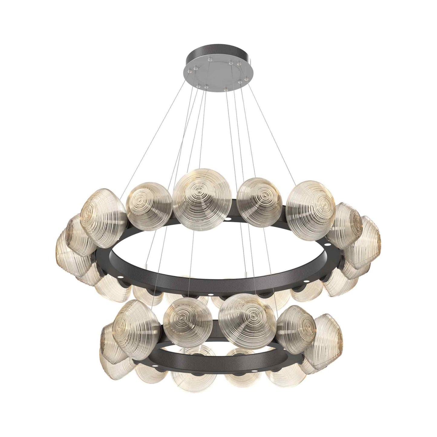 Mesa Two-Tier Radial Ring LED Chandelier in Graphite/Amber Blown Glass.