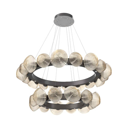 Mesa Two-Tier Radial Ring LED Chandelier in Graphite/Amber Blown Glass.
