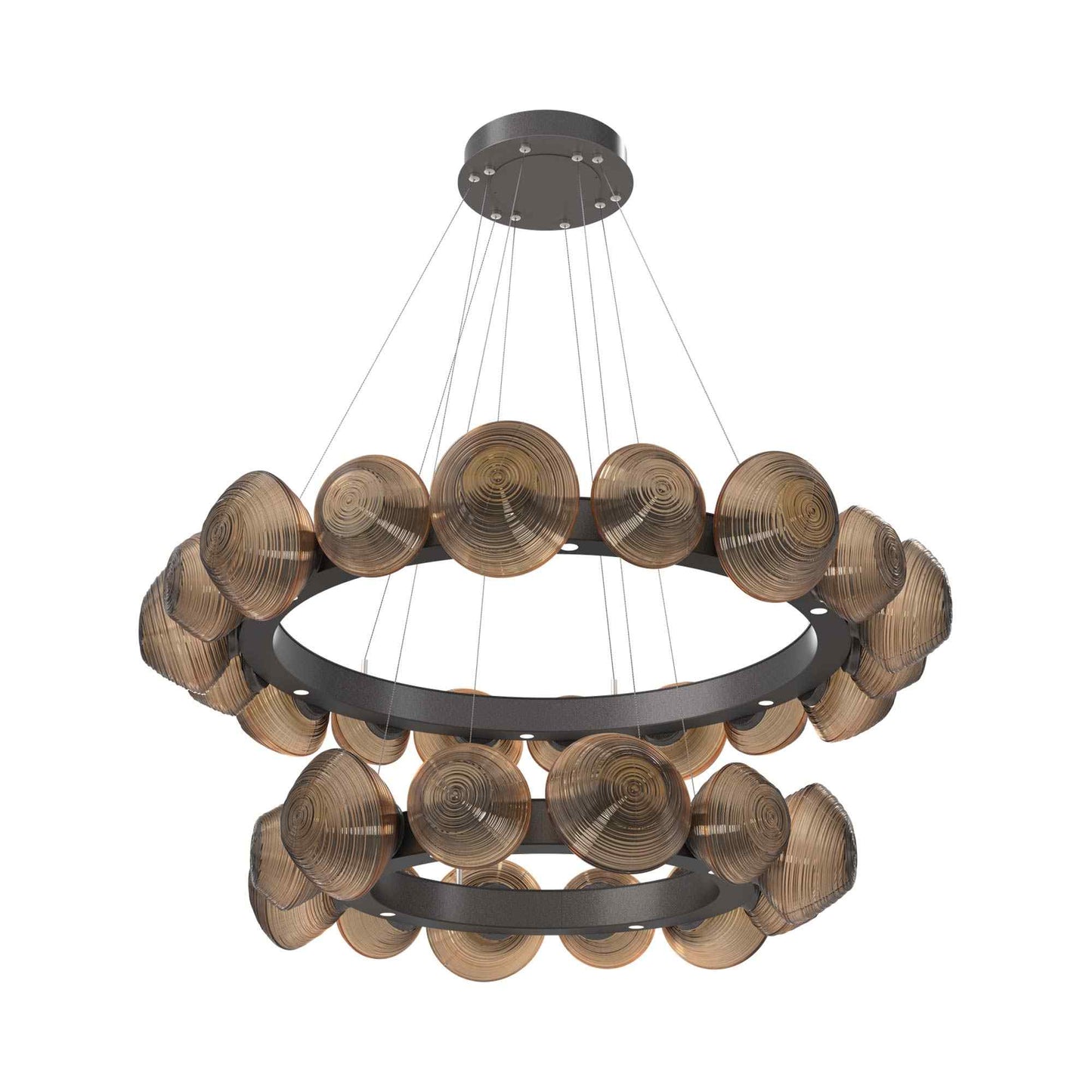Mesa Two-Tier Radial Ring LED Chandelier in Graphite/Bronze Blown Glass.