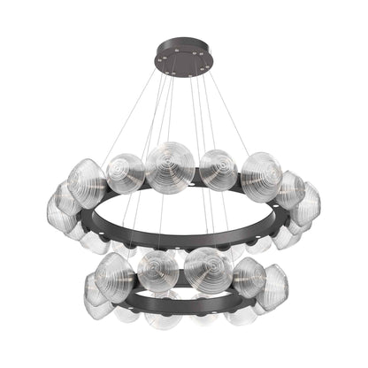 Mesa Two-Tier Radial Ring LED Chandelier in Graphite/Clear Blown Glass.