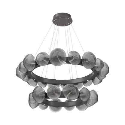 Mesa Two-Tier Radial Ring LED Chandelier in Graphite/Smoke Blown Glass.