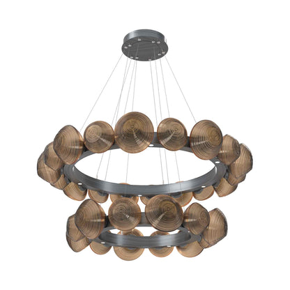 Mesa Two-Tier Radial Ring LED Chandelier in Gunmetal/Bronze Blown Glass.