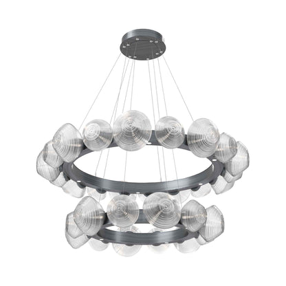 Mesa Two-Tier Radial Ring LED Chandelier in Gunmetal/Clear Blown Glass.
