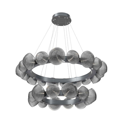 Mesa Two-Tier Radial Ring LED Chandelier in Gunmetal/Smoke Blown Glass.