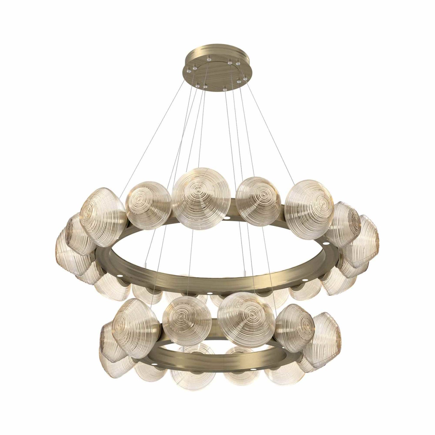 Mesa Two-Tier Radial Ring LED Chandelier in Heritage Brass/Amber Blown Glass.