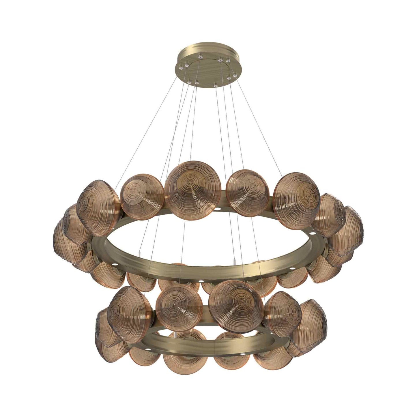 Mesa Two-Tier Radial Ring LED Chandelier in Heritage Brass/Bronze Blown Glass.