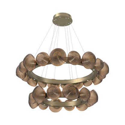 Mesa Two-Tier Radial Ring LED Chandelier in Heritage Brass/Bronze Blown Glass.