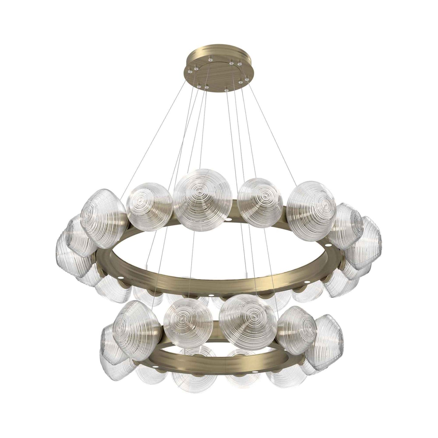 Mesa Two-Tier Radial Ring LED Chandelier in Heritage Brass/Clear Blown Glass.