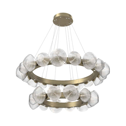 Mesa Two-Tier Radial Ring LED Chandelier in Heritage Brass/Clear Blown Glass.