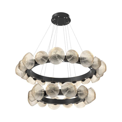 Mesa Two-Tier Radial Ring LED Chandelier in Matte Black/Amber Blown Glass.