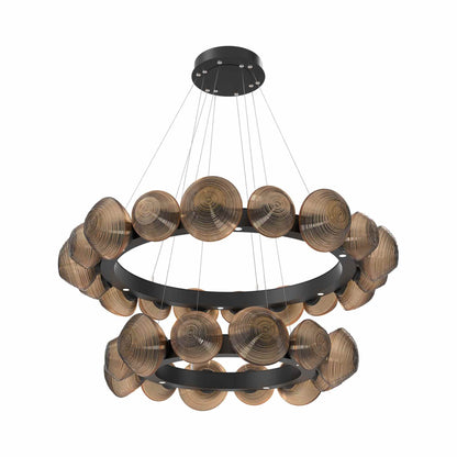Mesa Two-Tier Radial Ring LED Chandelier in Matte Black/Bronze Blown Glass.