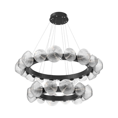 Mesa Two-Tier Radial Ring LED Chandelier in Matte Black/Clear Blown Glass.
