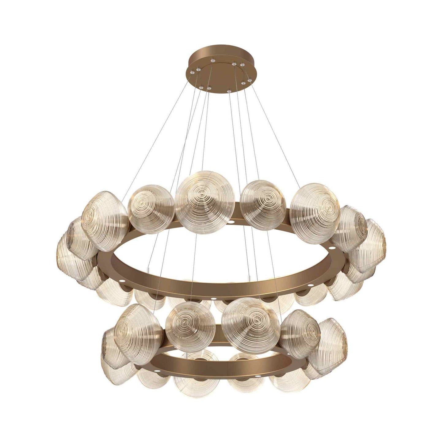 Mesa Two-Tier Radial Ring LED Chandelier in Novel Brass/Amber Blown Glass.