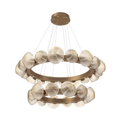 Mesa Two-Tier Radial Ring LED Chandelier in Novel Brass/Amber Blown Glass.