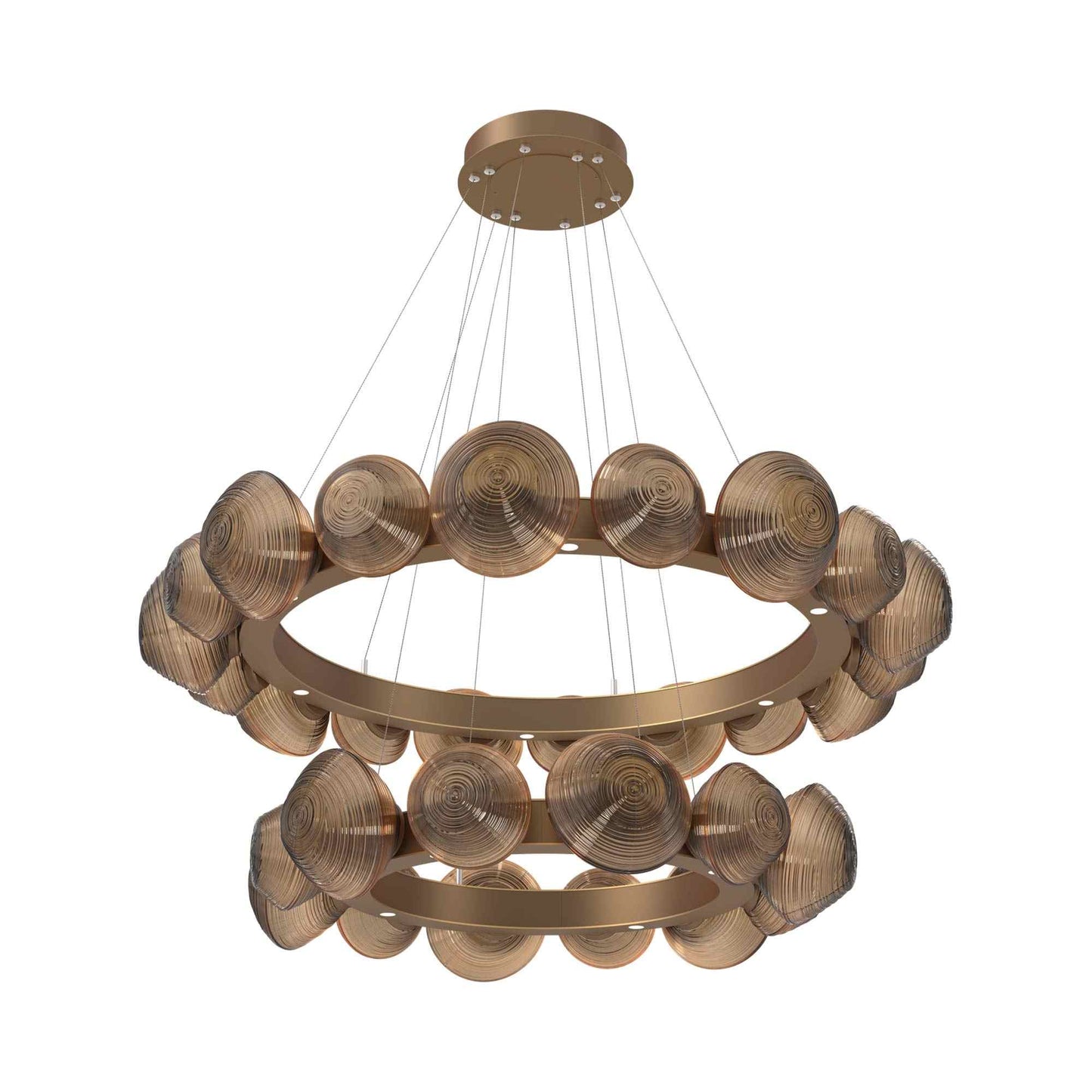 Mesa Two-Tier Radial Ring LED Chandelier in Novel Brass/Bronze Blown Glass.