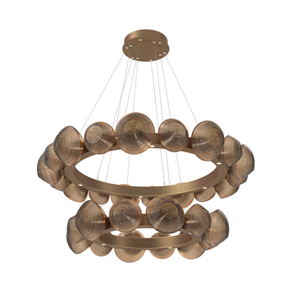 Mesa Two-Tier Radial Ring LED Chandelier in Novel Brass/Bronze Blown Glass.